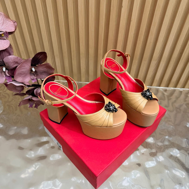 VALENTINO 26S PLATFORM SANDALS 110 MM IN DARK BEIGE GATHERED CALFSKIN