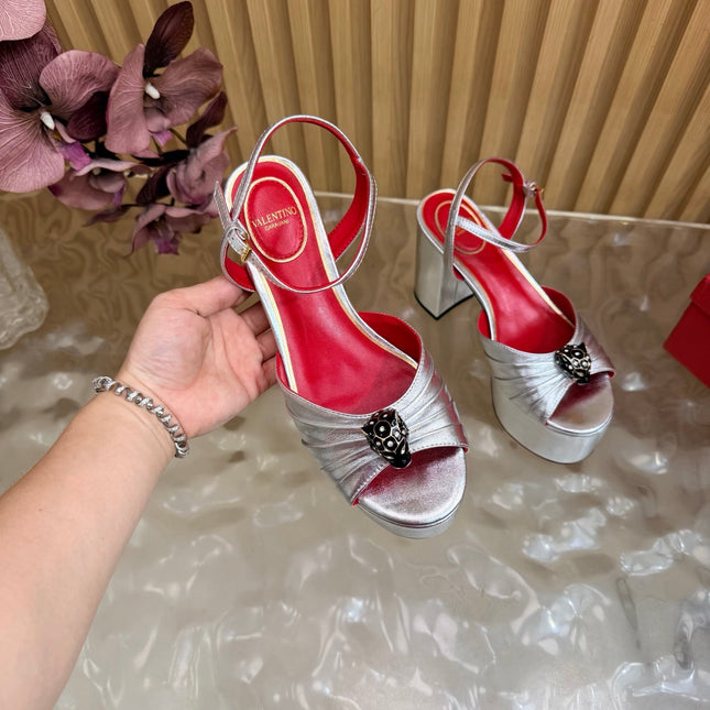 VALENTINO 26S PLATFORM SANDALS 110 MM IN SILVER GATHERED CALFSKIN
