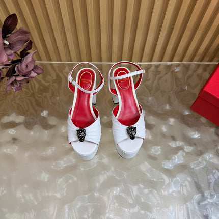 VALENTINO 26S PLATFORM SANDALS 110 MM IN WHITE GATHERED CALFSKIN