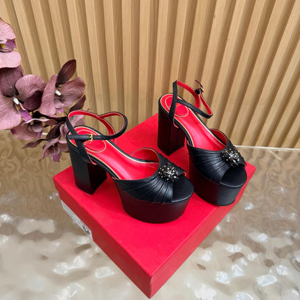 VALENTINO 26S PLATFORM SANDALS 110 MM IN BLACK GATHERED CALFSKIN