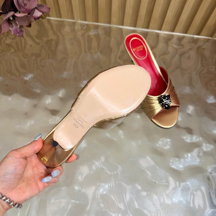 VALENTINO 26S HIGH-HEEL SANDALS 50 MM IN METALLIC GOLD GATHERED CALFSKIN