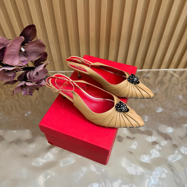 VALENTINO 26S SLINGBACK PUMPS 50 MM IN DARK BEIGE CALFSKIN