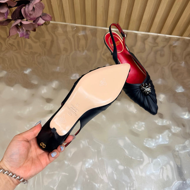 VALENTINO 26S SLINGBACK PUMPS 50 MM IN BLACK CALFSKIN