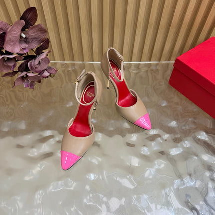 VALENTINO 26S ANKLE-STRA PUMPS 100 MM IN BEIGE AND PINK CALFSKIN