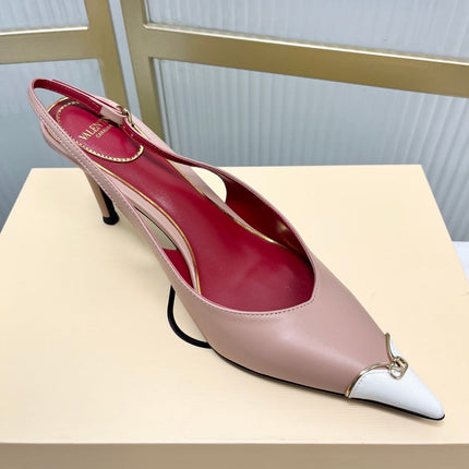 VALENTINO 26S SLINGBACK PUMPS 45 MM IN NUDE MIX WHITE CALFSKIN