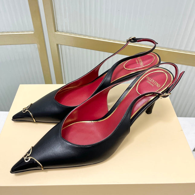 VALENTINO 26S SLINGBACK PUMPS 45 MM IN BLACK CALFSKIN