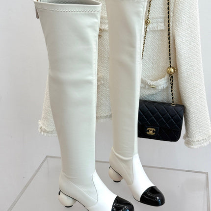 CC PEARL HIGH BOOTS IN WHITE CALFSKIN