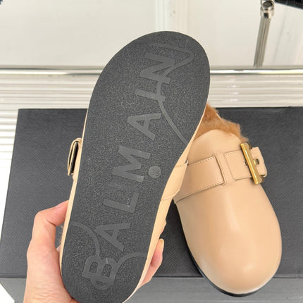 BALMAIN 26S ANTHEM MULES IN BEIGE CALFSKIN