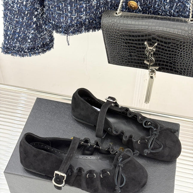 ALAIA 26S MARY JANE FLATS IN BLACK SUEDE WITH BOW