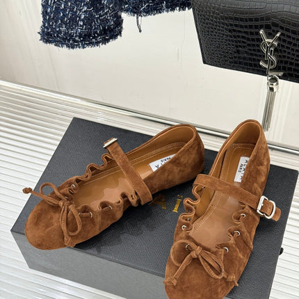 ALAIA 26S MARY JANE FLATS IN BROWN SUEDE WITH BOW