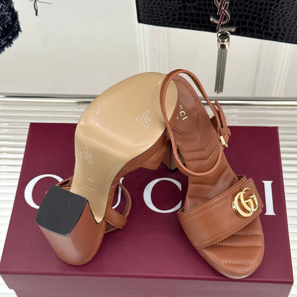 GUCCI 26S HIGH-HEELED SANDALS 120 MM IN BROWN CALFSKIN
