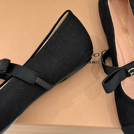 GIANVITO ROSSI 26S MARY JANE FLATS IN BLACK FABRIC