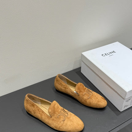 LOAFERS IN PEANUT BROWN SUEDE EMBROIDERED LOGO