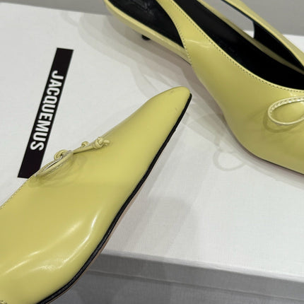 JACQUEMUS 26S HIGH-HEEL SLINGBACKS IN LIGHT YELLOW LAMBSKIN WITH BOW