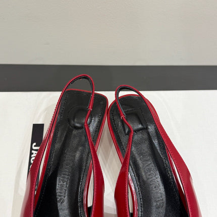 JACQUEMUS 26S HIGH-HEEL SLINGBACKS IN DARK RED LAMBSKIN WITH BOW