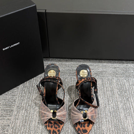 YSL HEELED SANDALS 25S 100 MM IN LEOPARD PRINT LAMBSKIN