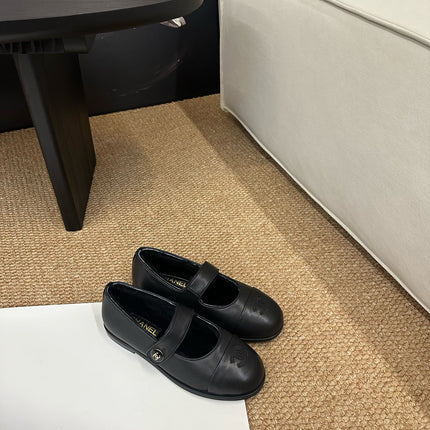 CHANEL 26S MARY JANE FLATS IN BLACK CALFSKIN WITH CC LOGO