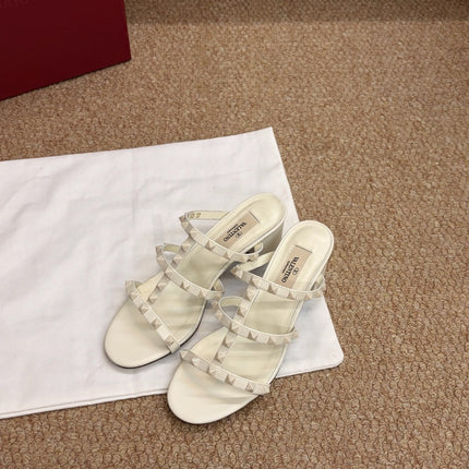 VALENTINO 26S ROCKSTUD HIGH HEEL SANDALS IN OFF-WHITE CALFSKIN