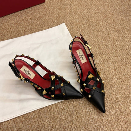 VALENTINO 26S ROCKSTUD SLINGBACK HEELS IN BLACK CALFSKIN