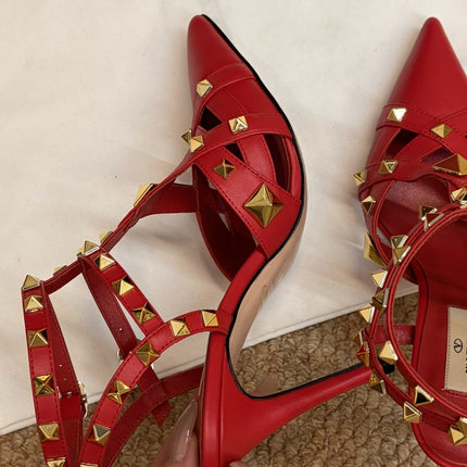 VALENTINO 26S OCKSTUD HEELS IN RED CALFSKIN