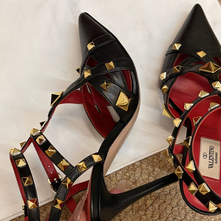 VALENTINO 26S OCKSTUD HEELS IN BLACK CALFSKIN