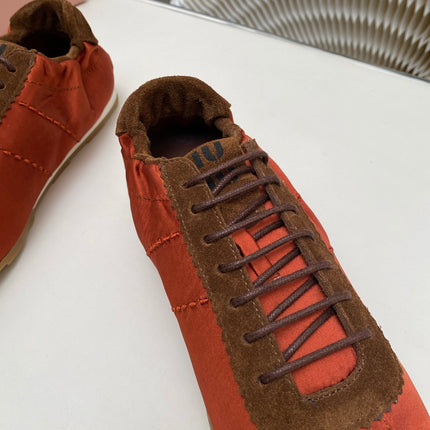 MIUMIU 26S SNEAKERS IN RUST RED PLUME SATIN