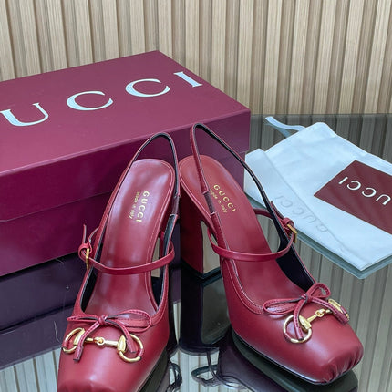 GG HORSEBIT HIGH HEEL 95MM IN BURGUNDY RED CALFSKIN