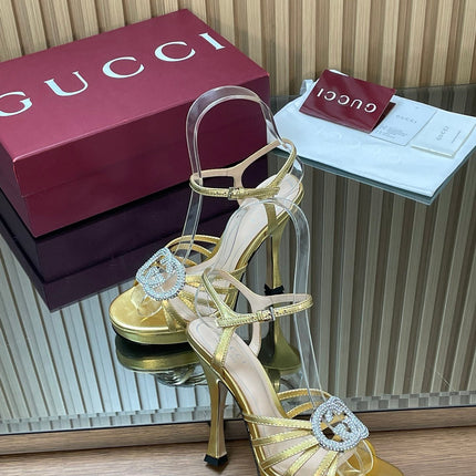 GUCCI 26S HIGH-HEELED SANDALS 125 MM IN GOLD CALFSKIN