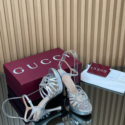 GUCCI 26S HIGH-HEELED SANDALS 125 MM IN SILVER CALFSKIN