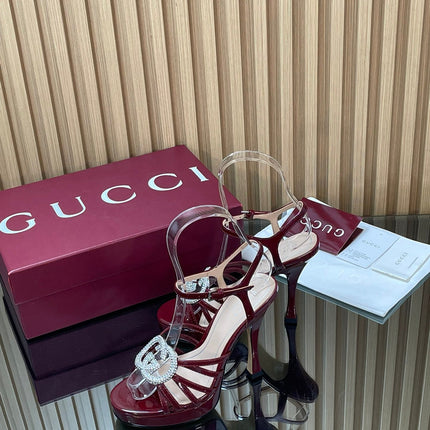 GUCCI 26S HIGH-HEELED SANDALS 125 MM IN DARK RED CALFSKIN