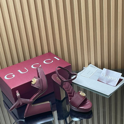 GUCCI 26S HIGH-HEEL SANDALS 125 MM IN DARK RED LAMBSKIN