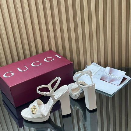 GUCCI 26S HIGH-HEEL SANDALS 125 MM IN WHITE LAMBSKIN