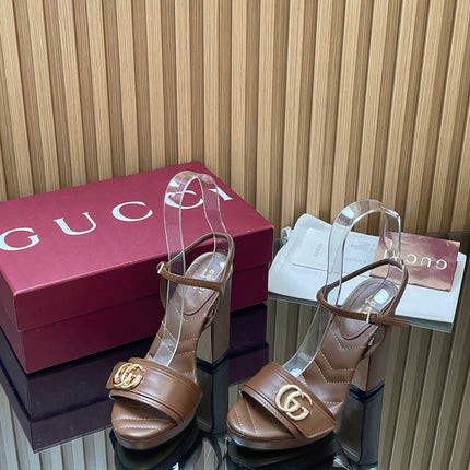 GUCCI 26S HIGH-HEEL SANDALS 125 MM IN DARK BROWN LAMBSKIN
