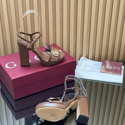 GUCCI 26S HIGH-HEEL SANDALS 125 MM IN DARK BROWN LAMBSKIN