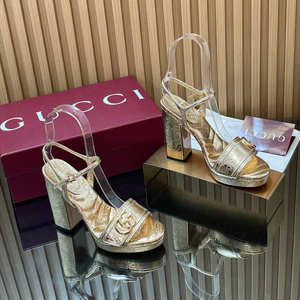 GUCCI 26S HIGH-HEEL SANDALS 125 MM IN METALLIC GOLD LAMBSKIN