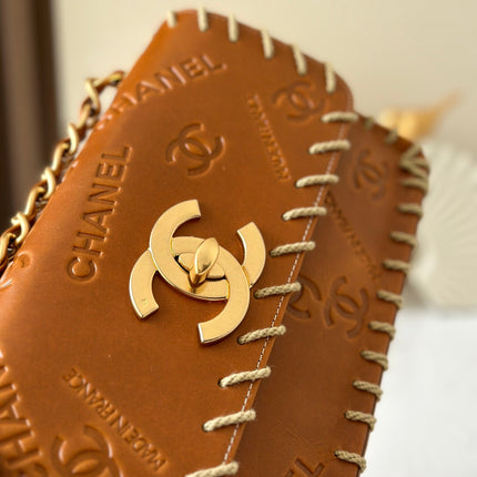 CHANEL 25S FLAP BAG 34 IN BROWN CALFSKIN WITH GOLD HARDWARE