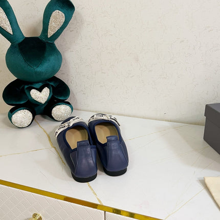 DIOR 26S BOW BALLET FLATS IN NAVY BLUE CALFSKIN