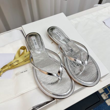 THE ROW 26S THONG SANDALS IN SILVER CALFSKIN