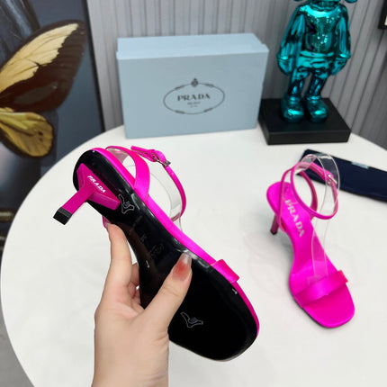 PRADA 26S ANKLE STRAP SANDALS STILETTO HEEL 80MM IN FUCHSIA PINK SATIN