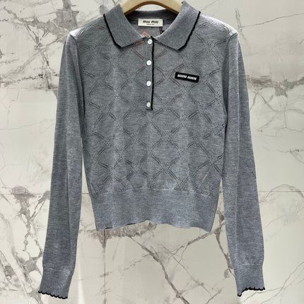 MIUMIU 26S LONG-SLEEVE KNIT POLO TOP 1434