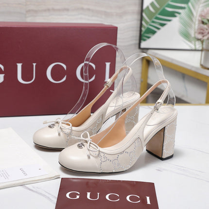GUCCI 26S HEEL SLINGBACK PUMP 80 MM IN CREAM WHITE CALFSKIN AND SUEDE