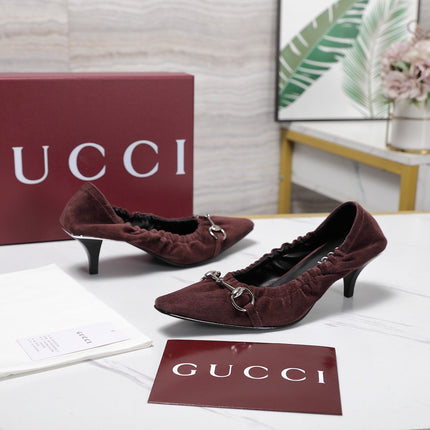GUCCI 26S HORSEBIT GATHERED PUMPS 55 MM IN BURGUNDY SUEDE