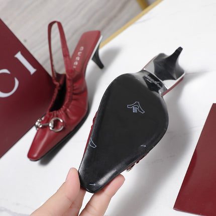 GUCCI 26S SLINGBACK HORSEBIT 55 MM IN DARK RED CALFSKIN
