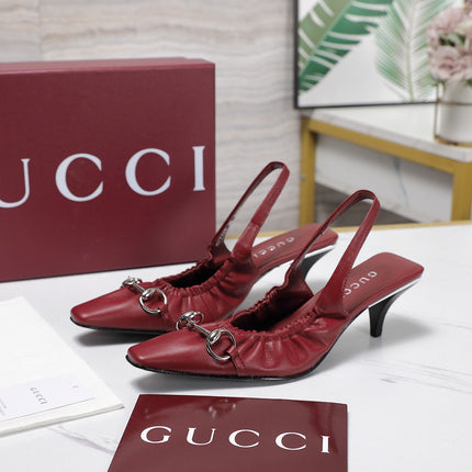 GUCCI 26S SLINGBACK HORSEBIT 55 MM IN DARK RED CALFSKIN