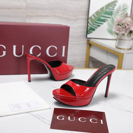 GUCCI 26S HEELED SANDALS 105 MM IN RED PATENT CALFSKIN