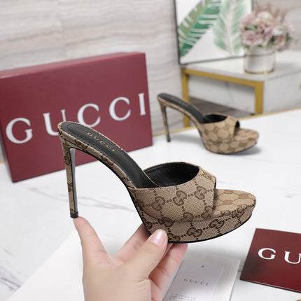 GUCCI 26S HEELED SANDALS 105 MM IN BEIGE CANVAS