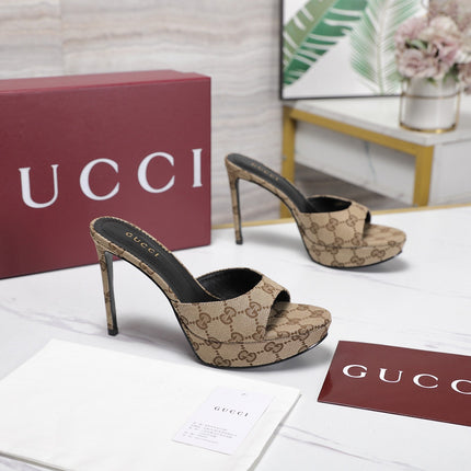 GUCCI 26S HEELED SANDALS 105 MM IN BEIGE CANVAS