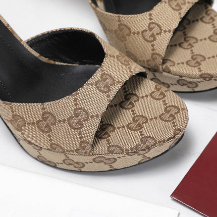 GUCCI 26S HEELED SANDALS 105 MM IN BEIGE CANVAS