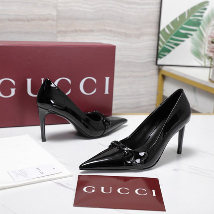 GUCCI 26S HORSEBIT PUMPS 85 MM IN BLACK PATENT CALFSKIN