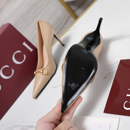 GUCCI 26S HORSEBIT PUMPS 85 MM IN BEIGE CALFSKIN